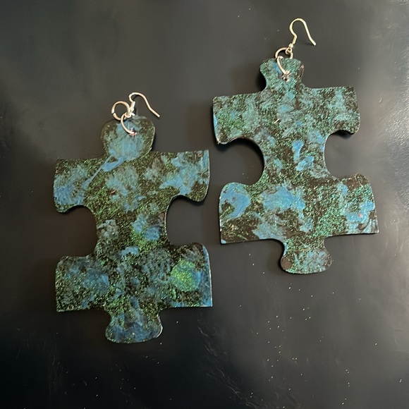 Blue & Black Puzzle Earrings - Picture 15 of 16
